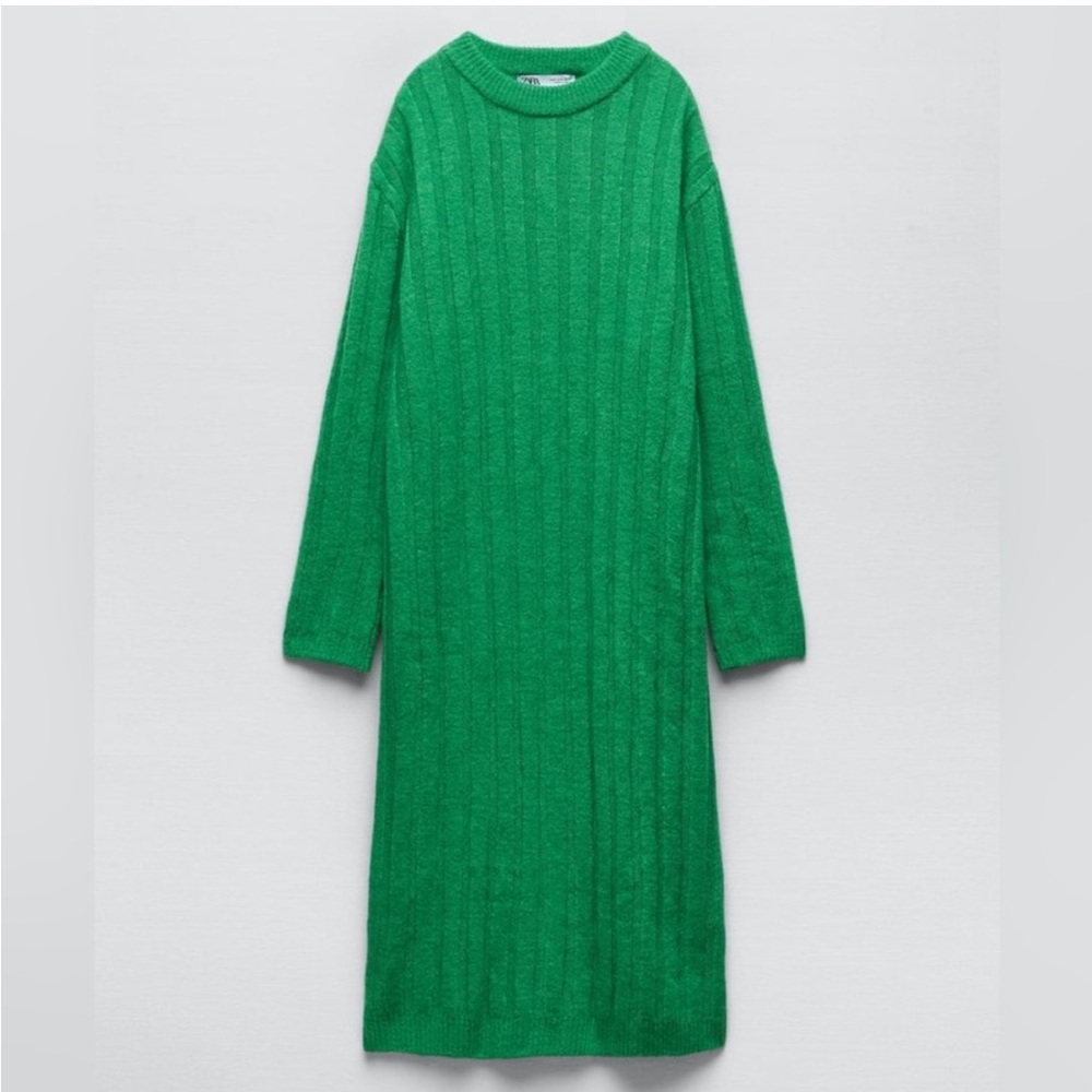 🟢 ZARA Bloggers Fav Long-Sleeved Ribbed Knit Midi Dress Size SM. Sweater Dress - Picture 7 of 16